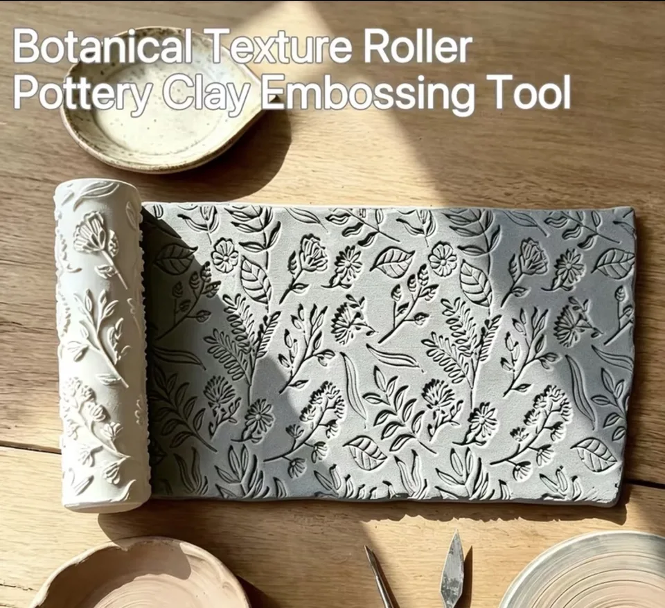 Wind-blown Leaf and Floral Pattern Texture Roller, Pastoral-style Embossing Tool.