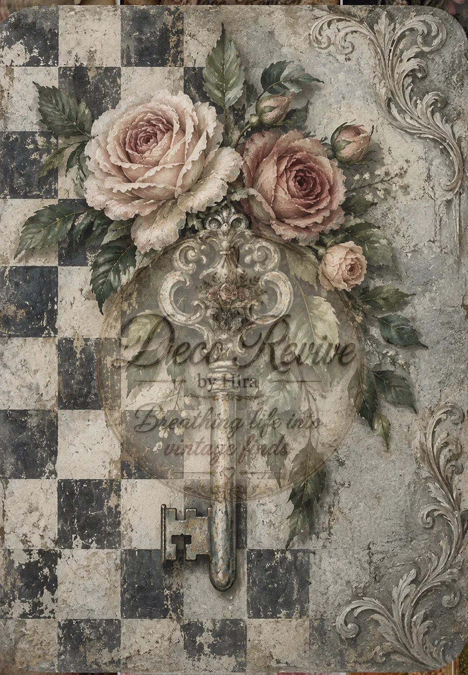 Vintage key Check board Rice paper