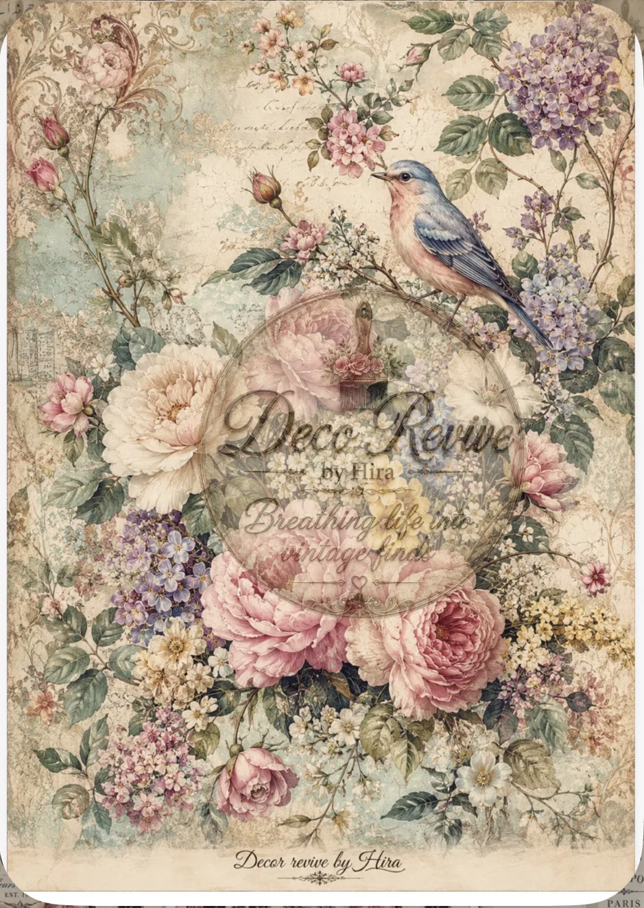 Shabby chic birds and floral Rice paper