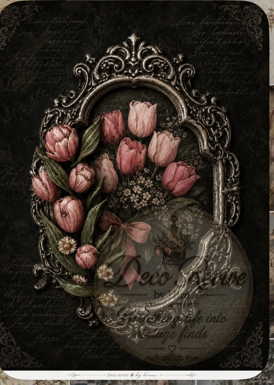 3D Tulips and Motif Frame Rice paper