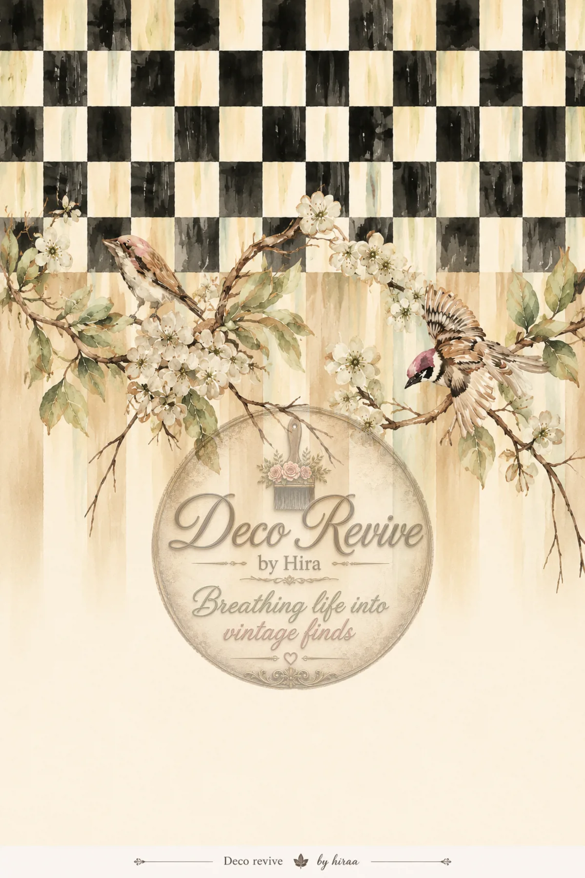 Birds and branches with check pattern Rice papers